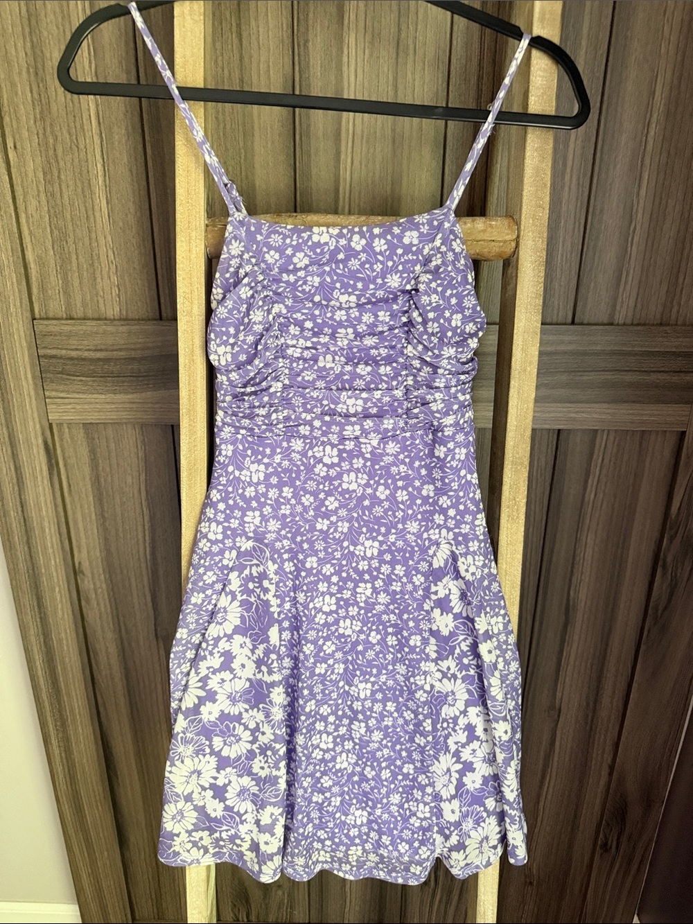 Purple Floral Midi Dress with Spaghetti Straps